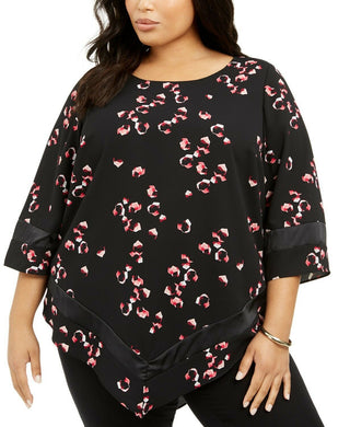 Blusa feminina Alfani Plus Size estampada com bainha pontuda, preta, tamanho 3X