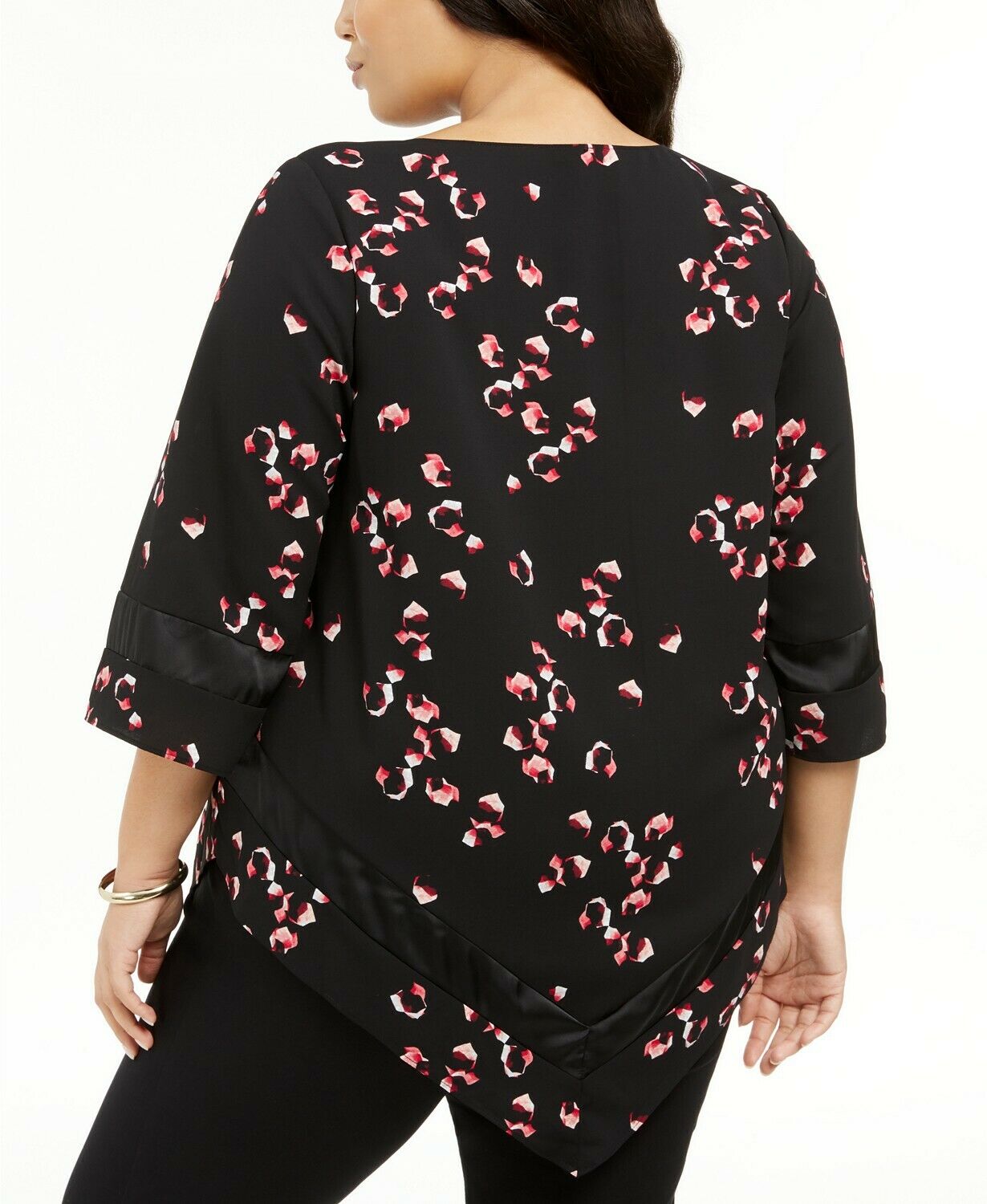 Blusa feminina Alfani Plus Size estampada com bainha pontuda, preta, tamanho 3X
