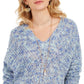 Suéter feminino com decote em V e manga dolman, estilo &amp; co, azul médio