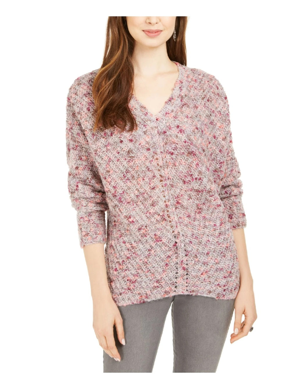 Suéter feminino com decote em V e manga dolman, estilo &amp; co, rosa médio