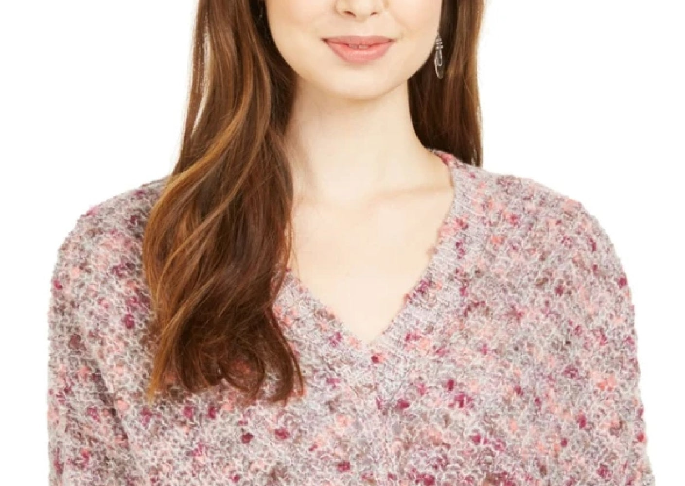 Suéter feminino com decote em V e manga dolman, estilo &amp; co, rosa médio