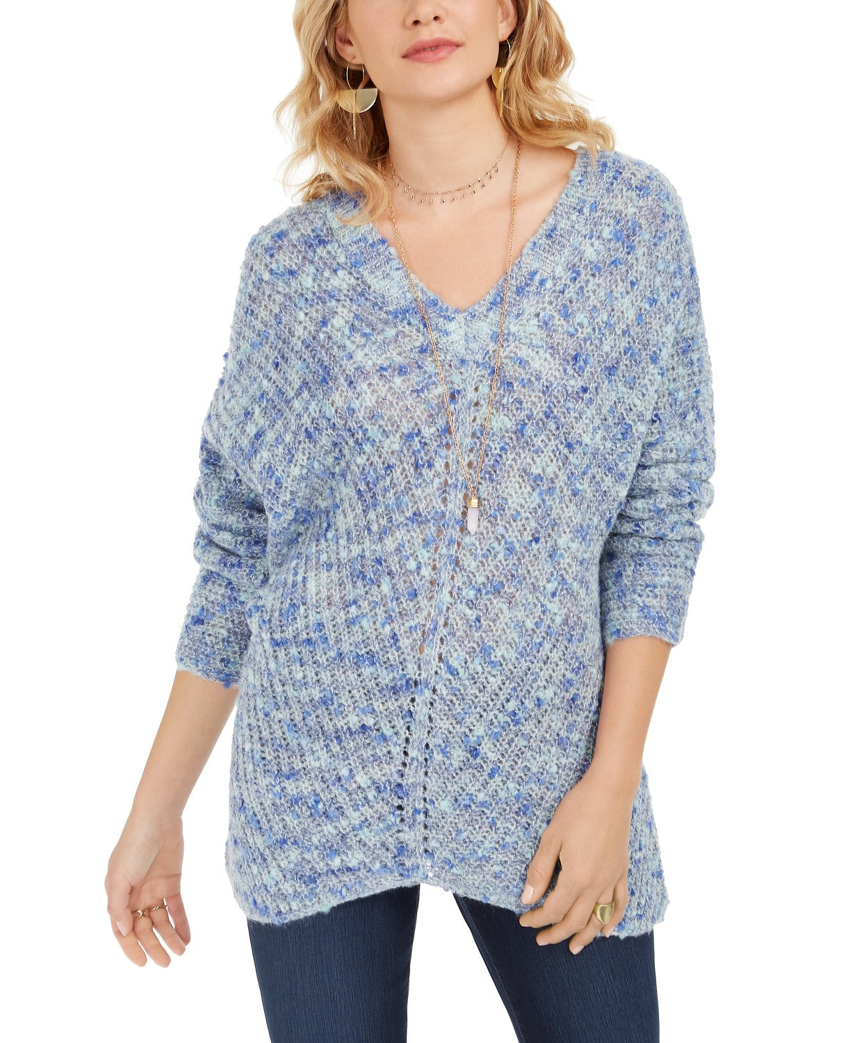 Suéter feminino estilo &amp; co com decote em V e manga dolman, azul, 2 extra grande