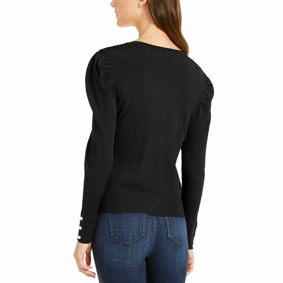 Cardigan feminino com manga bufante INC International Concepts, preto, tamanho grande