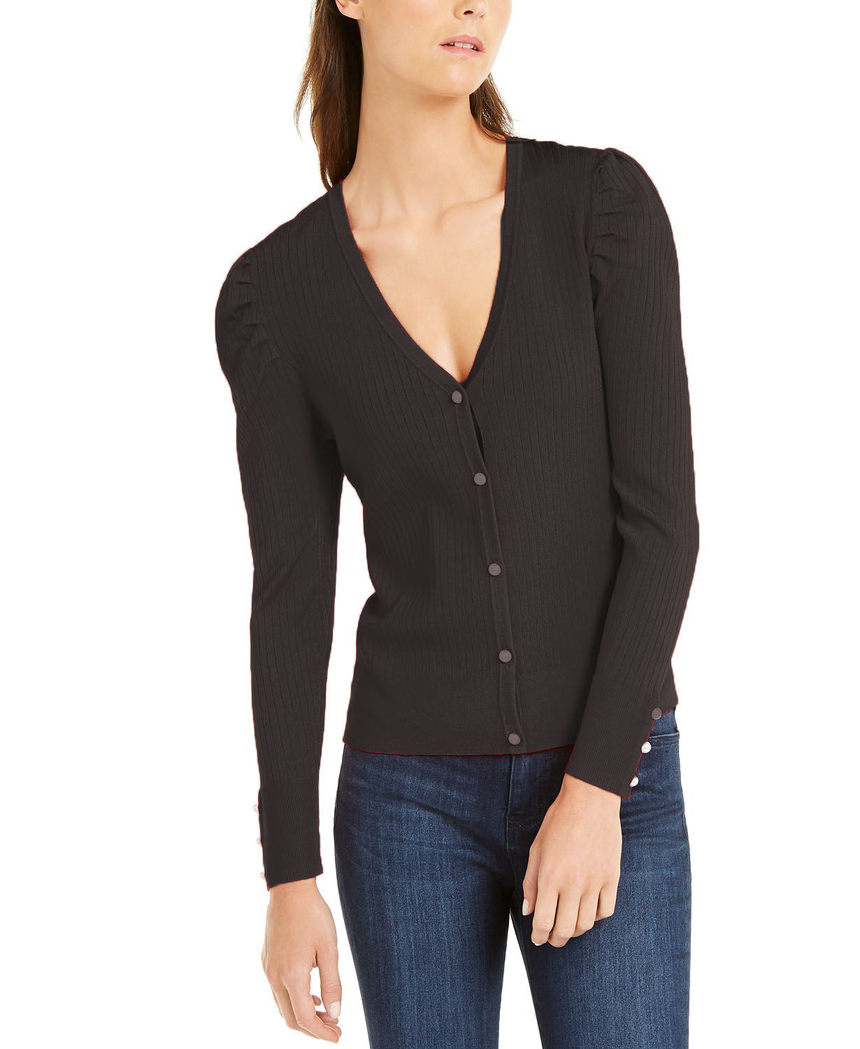 Cardigan feminino com manga bufante INC International Concepts, preto, tamanho médio