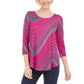 Camiseta feminina estampada com redemoinhos JM Collection, rosa, tamanho extra grande