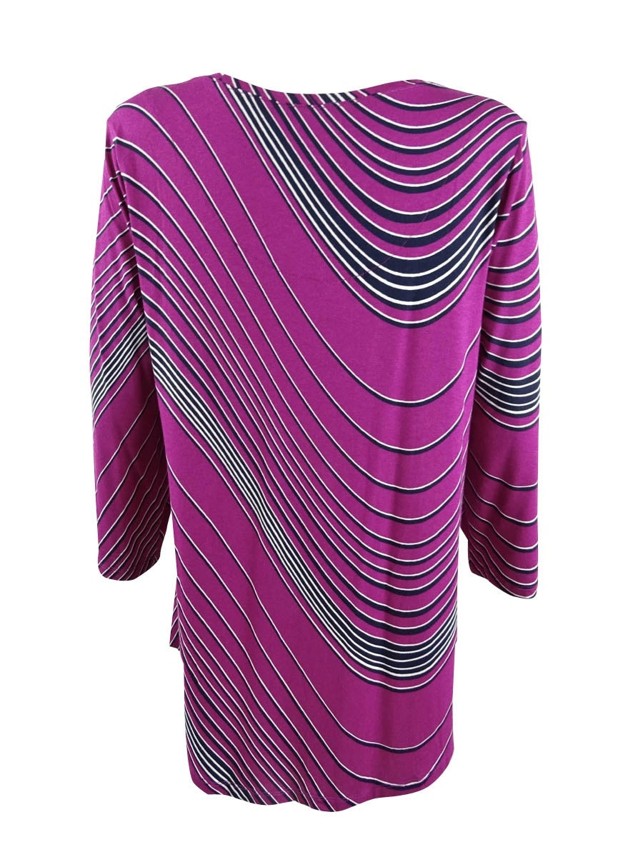 Camiseta feminina com estampa de redemoinho e manga 3/4, rosa, tamanho médio, da coleção JM