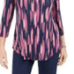 Camiseta estampada feminina JM Collection com manga 3/4, rosa, tamanho médio