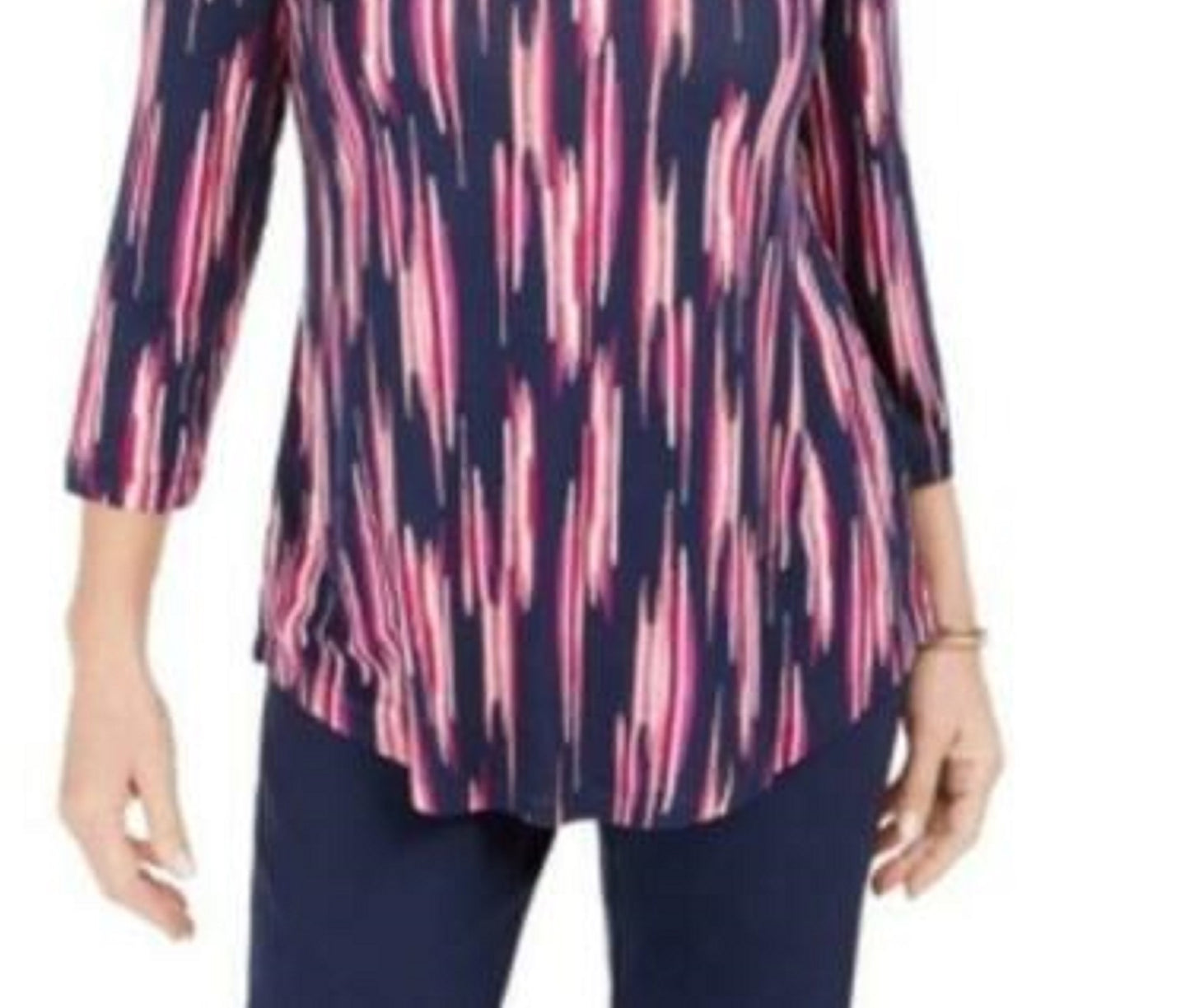 Camiseta estampada feminina JM Collection com manga 3/4, rosa, tamanho médio