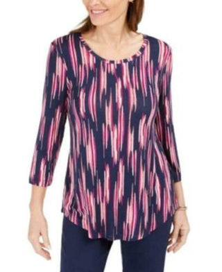 JM Collection Women's Printed 3/4-Sleeve T-Shirt  Pink Size Small