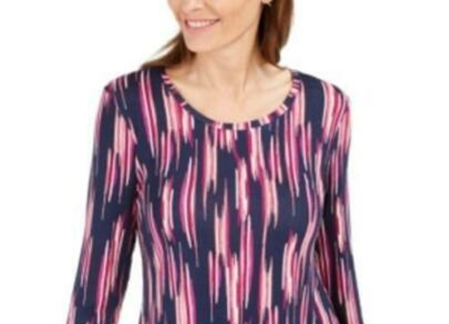 Camiseta feminina estampada manga 3/4 da coleção JM, rosa, tamanho pequeno