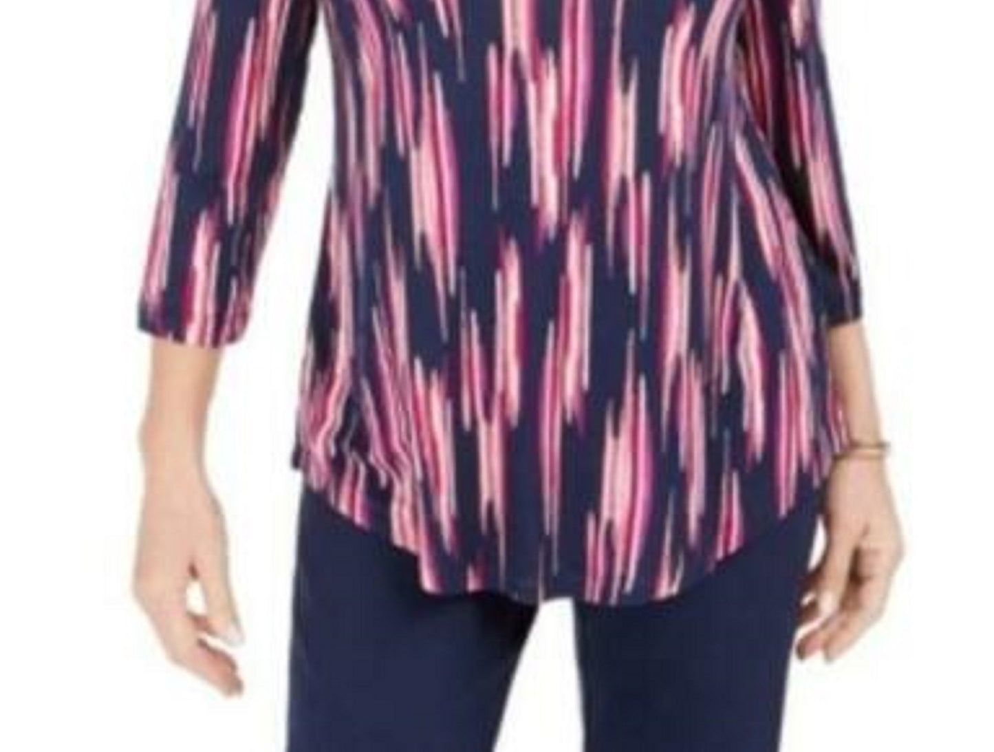 Camiseta feminina estampada manga 3/4 da coleção JM, rosa, tamanho pequeno