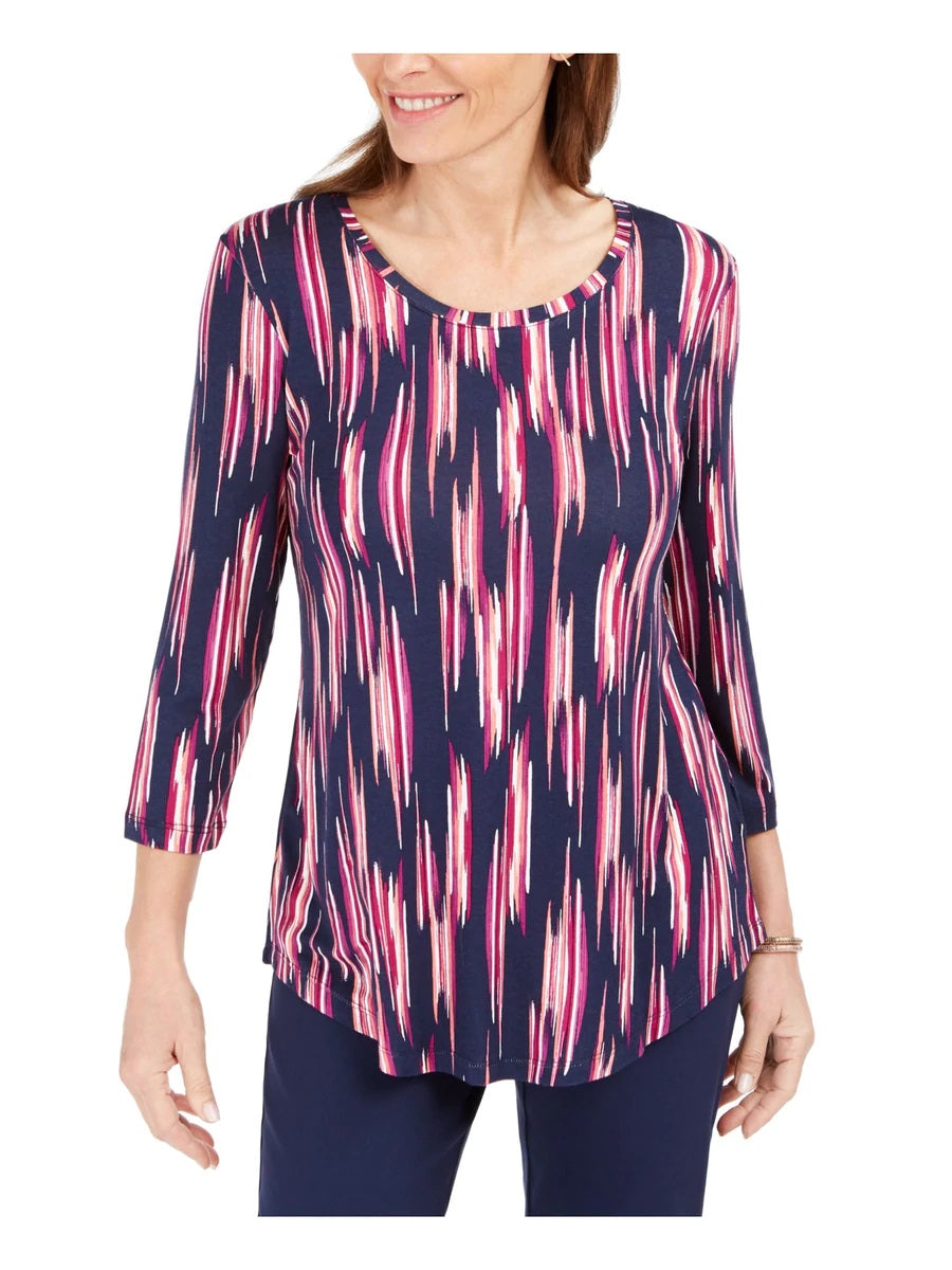 Camiseta feminina estampada manga 3/4 da coleção JM, rosa, tamanho grande