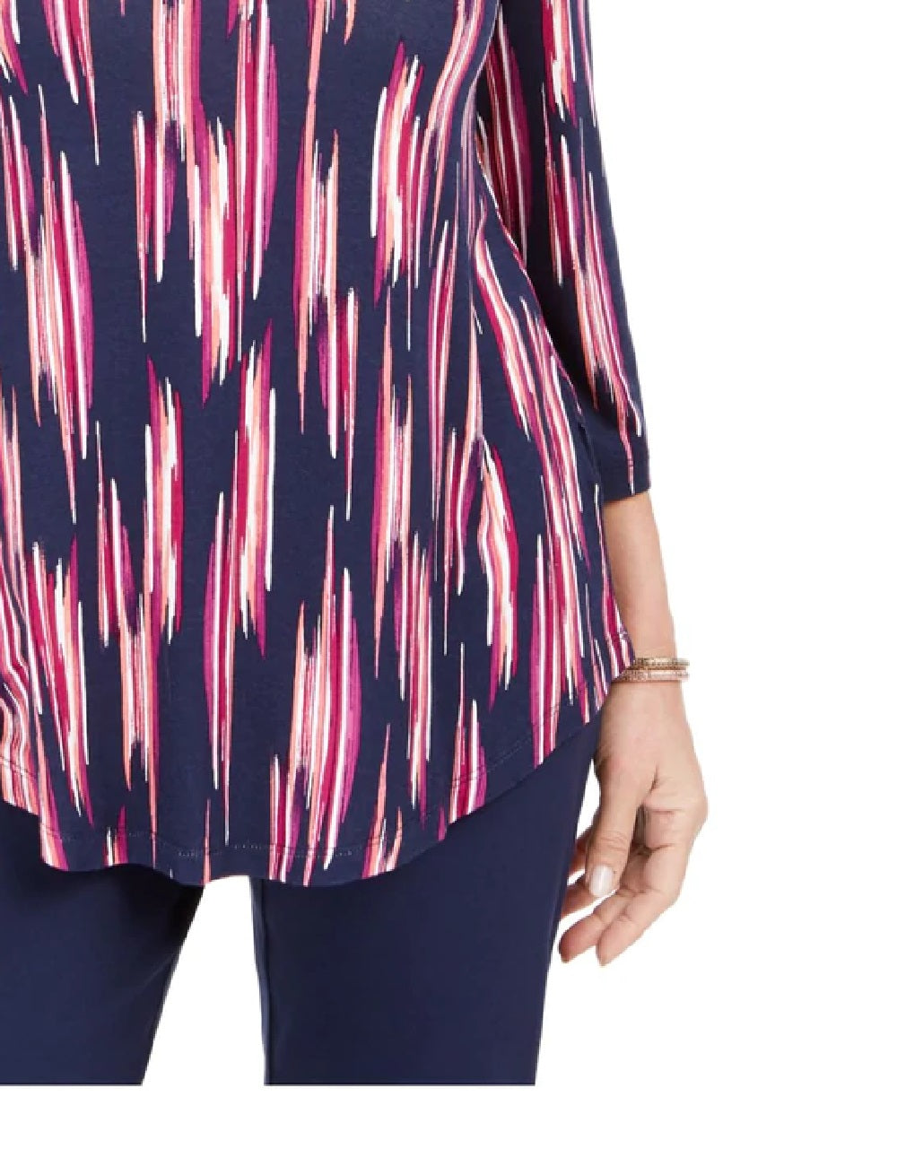 Camiseta feminina estampada manga 3/4 da coleção JM, rosa, tamanho grande