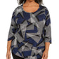 JM Collection Top feminino plus size com decote redondo e estampa azul, tamanho extragrande
