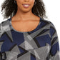 JM Collection Top feminino plus size com decote redondo e estampa azul, tamanho extragrande