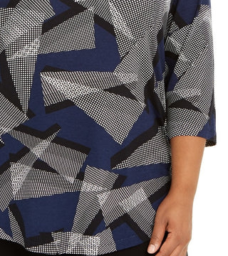 JM Collection Top feminino plus size com decote redondo e estampa azul, tamanho extragrande