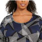 JM Collection Top estampado plus size com decote redondo e tamanho 2 extragrande para mulheres