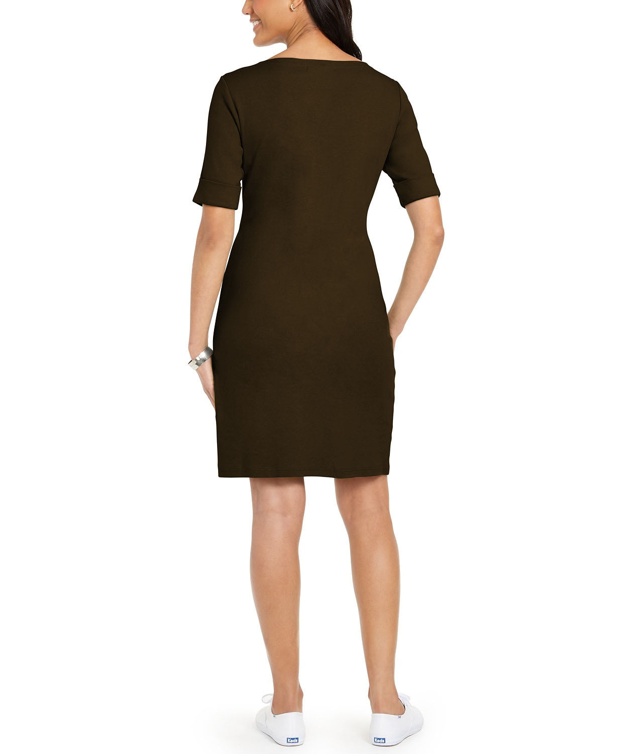 Vestido feminino Karen Scott de algodão com mangas compridas, marrom, tamanho extra pequeno