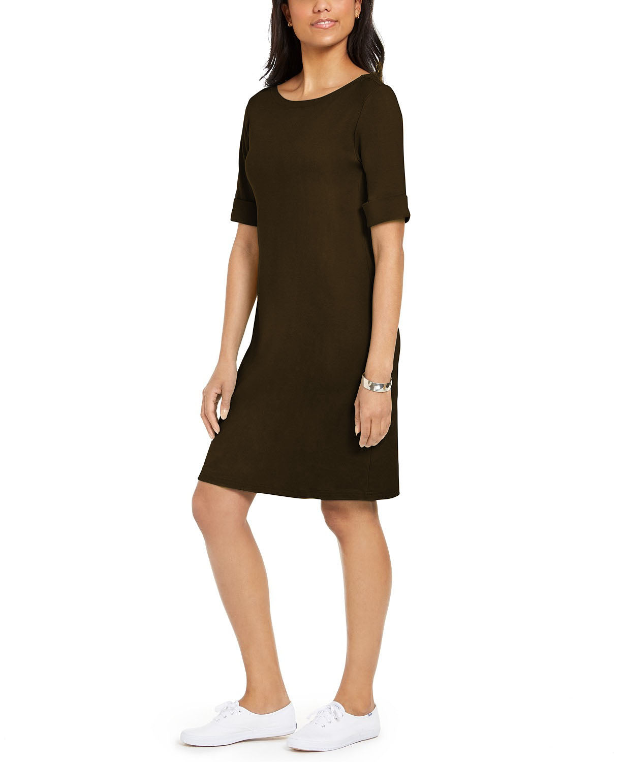 Vestido feminino Karen Scott de algodão com mangas compridas, marrom, tamanho extra pequeno