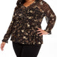 Blusa feminina plus size com estampa floral e babados, preta, tamanho extra grande