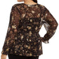 Blusa feminina plus size com estampa floral e babados, preta, tamanho extra grande