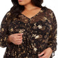 Blusa feminina plus size com estampa floral e babados, preta, tamanho extra grande