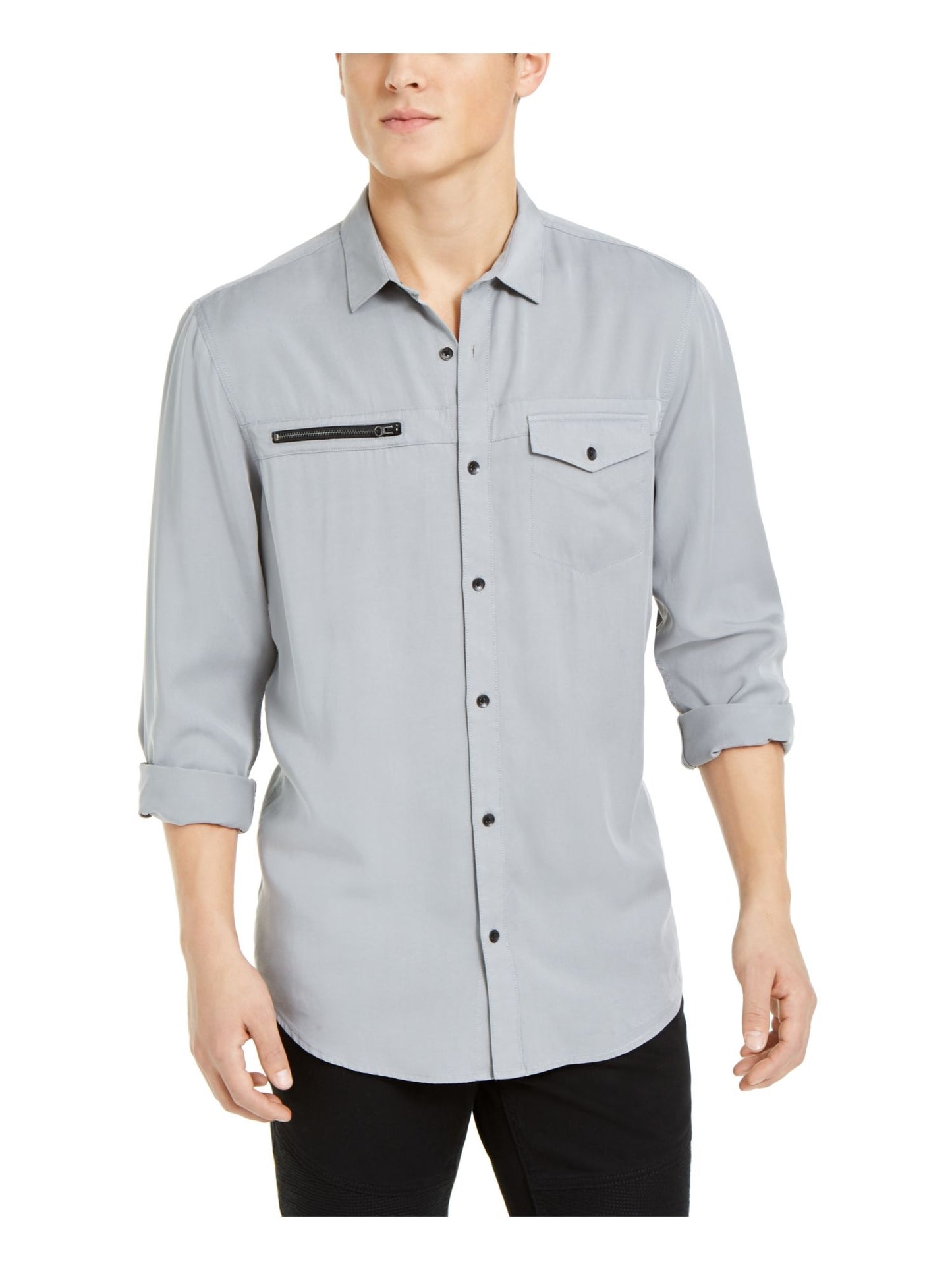 Camisa masculina de liocel INC International Concepts cinza, tamanho médio