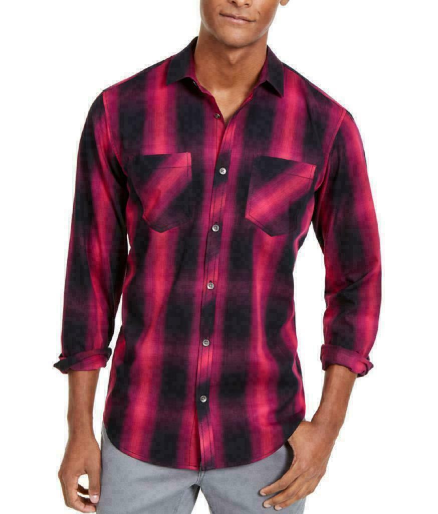 Camisa xadrez masculina Leo da INC International Concepts, rosa, tamanho médio