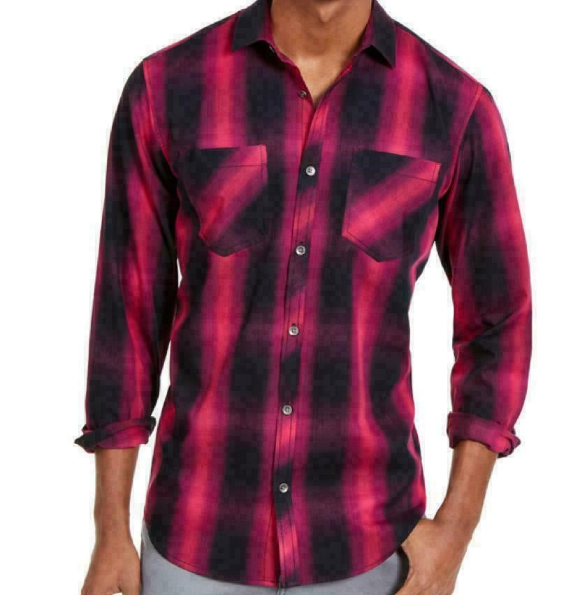 Camisa xadrez masculina Leo da INC International Concepts, rosa, tamanho médio