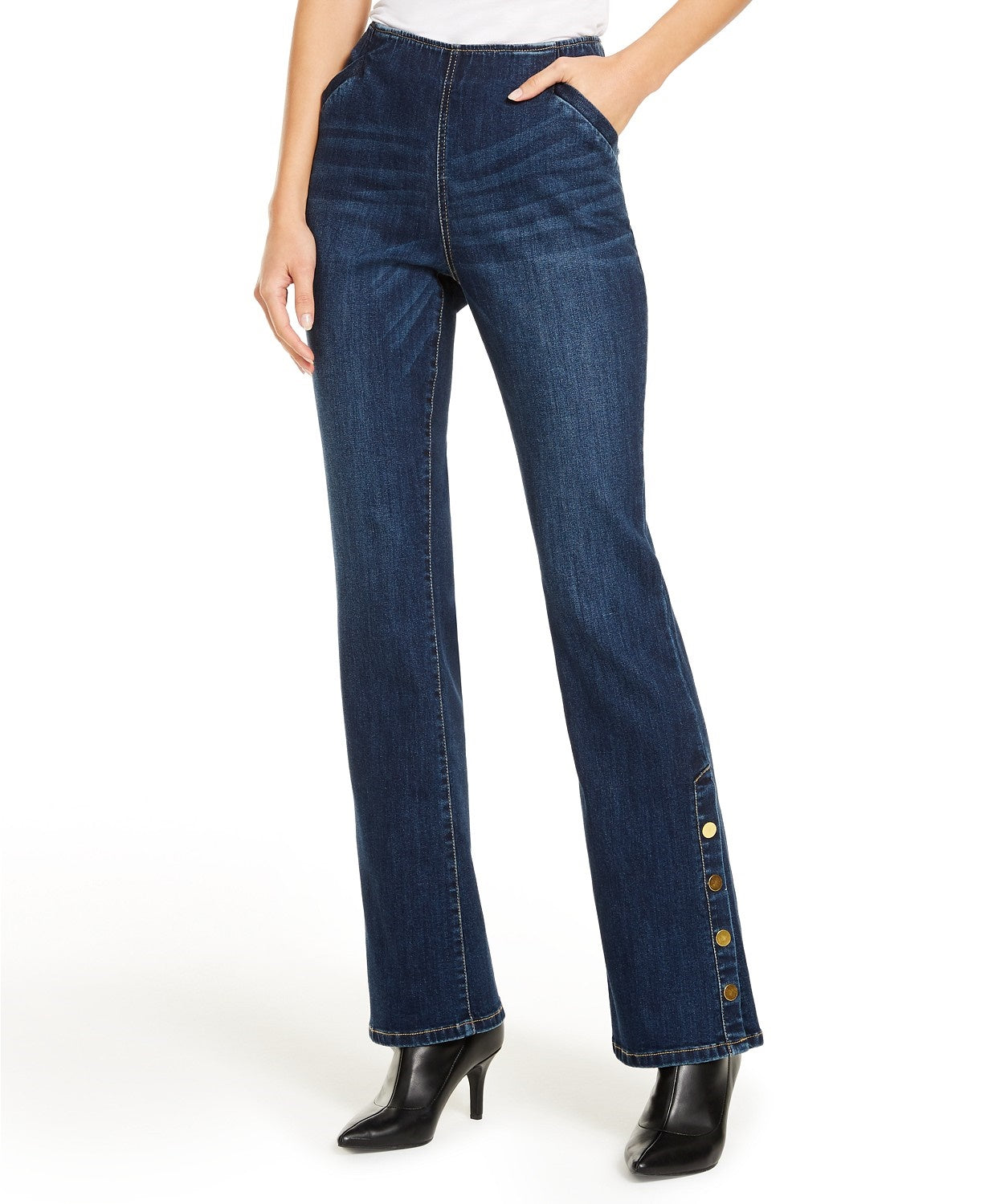 Calça jeans feminina Bootcut com bainha ajustável da INC International Concepts, azul, tamanho 8