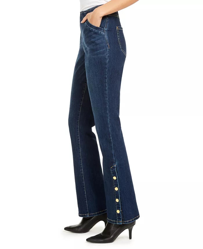 Calça jeans feminina Bootcut com bainha ajustável da INC International Concepts, azul, tamanho 8