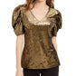 Blusa feminina de veludo com manga bufante INC International Concepts, tamanho médio, dourada
