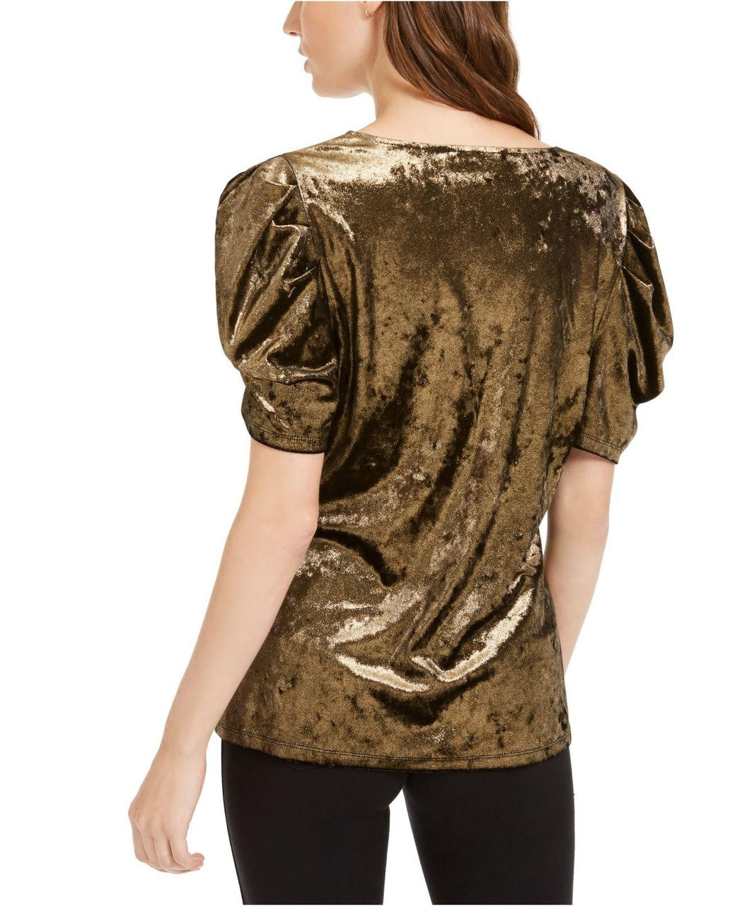 Blusa feminina de veludo com manga bufante INC International Concepts, tamanho X-S