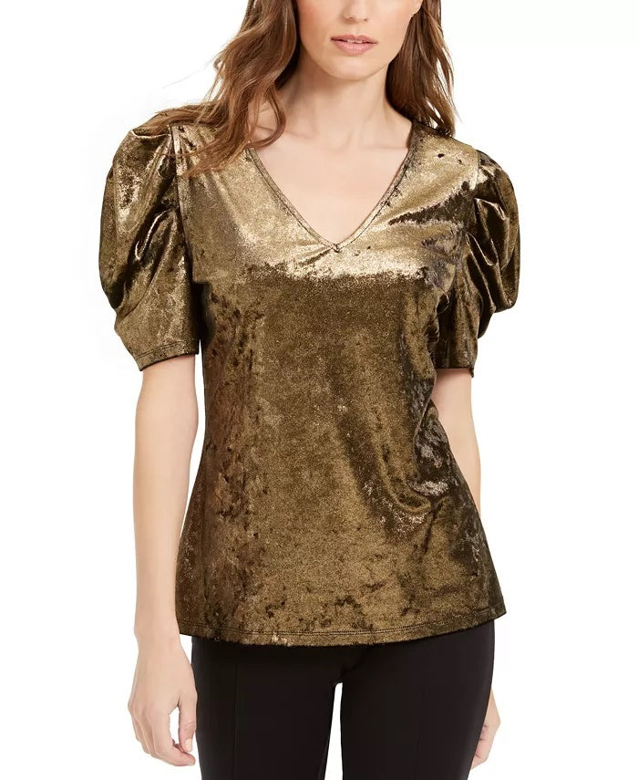 Blusa feminina de veludo com manga bufante INC International Concepts, tamanho X-S