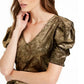 Blusa feminina de veludo com manga bufante INC International Concepts, tamanho X-S