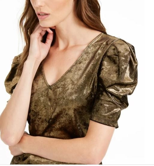 Blusa feminina de veludo com manga bufante INC International Concepts, tamanho X-S
