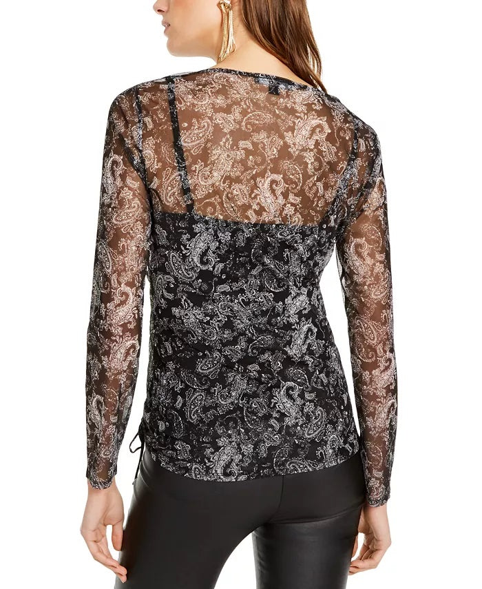 Blusa feminina franzida com bainha amarrada, preta, tamanho grande, da INC International Concepts