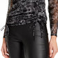 Blusa feminina franzida com bainha amarrada, preta, tamanho médio, da INC International Concepts