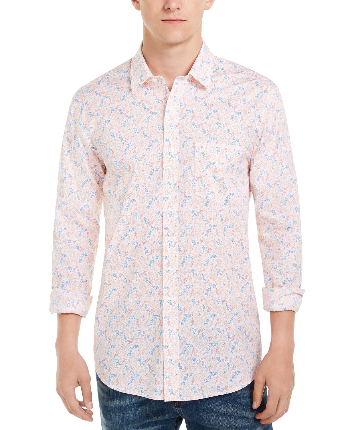 Camisa estampada masculina de tenista Club Room, tamanho grande, branca