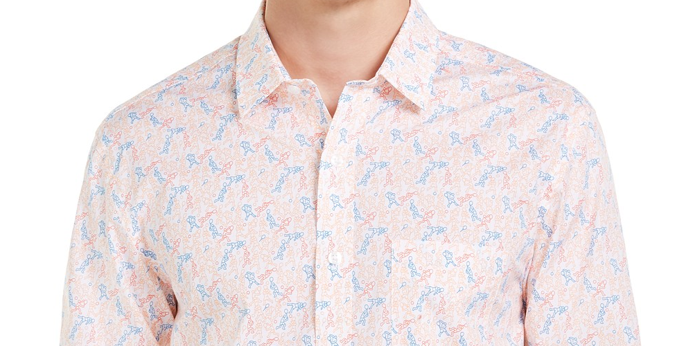 Camisa estampada masculina de tenista Club Room, tamanho grande, branca