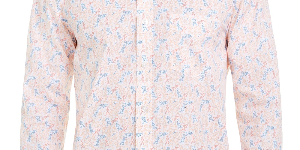 Camisa estampada masculina de tenista Club Room, tamanho grande, branca