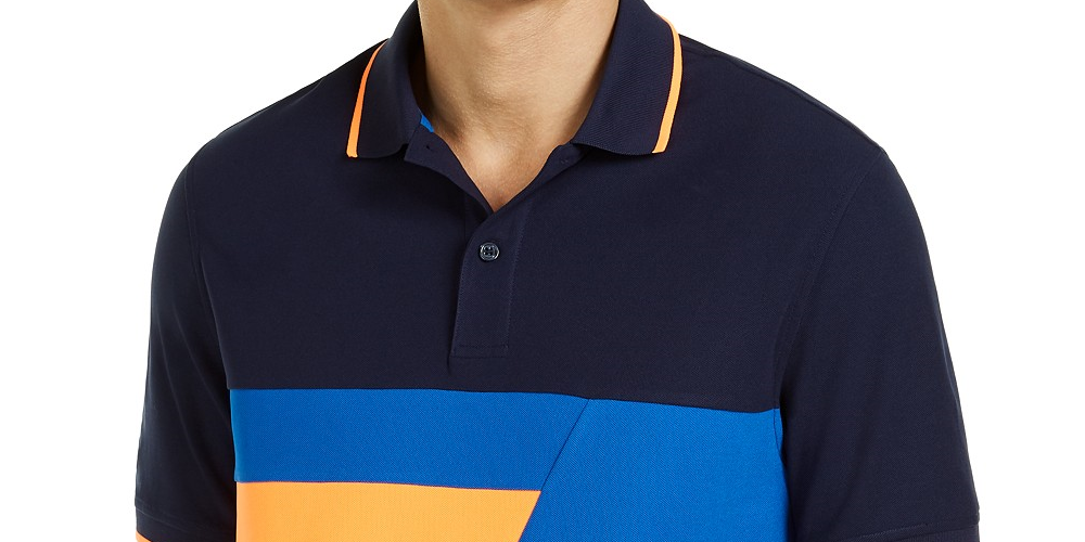Camisa polo masculina Club Room Colorblocked Performance azul escuro tamanho grande