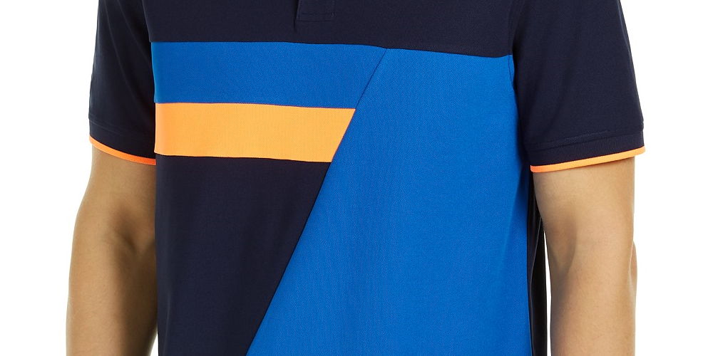Camisa polo masculina Club Room Colorblocked Performance azul escuro tamanho grande