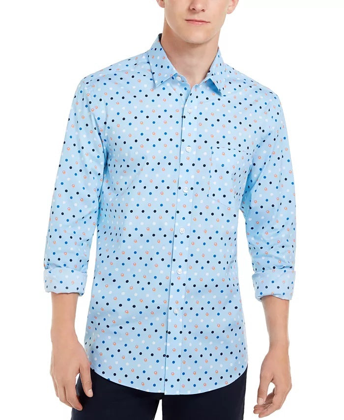 Camisa Masculina Club Room com Estampa Circular Azul Claro Tamanho 2 Extra Grande