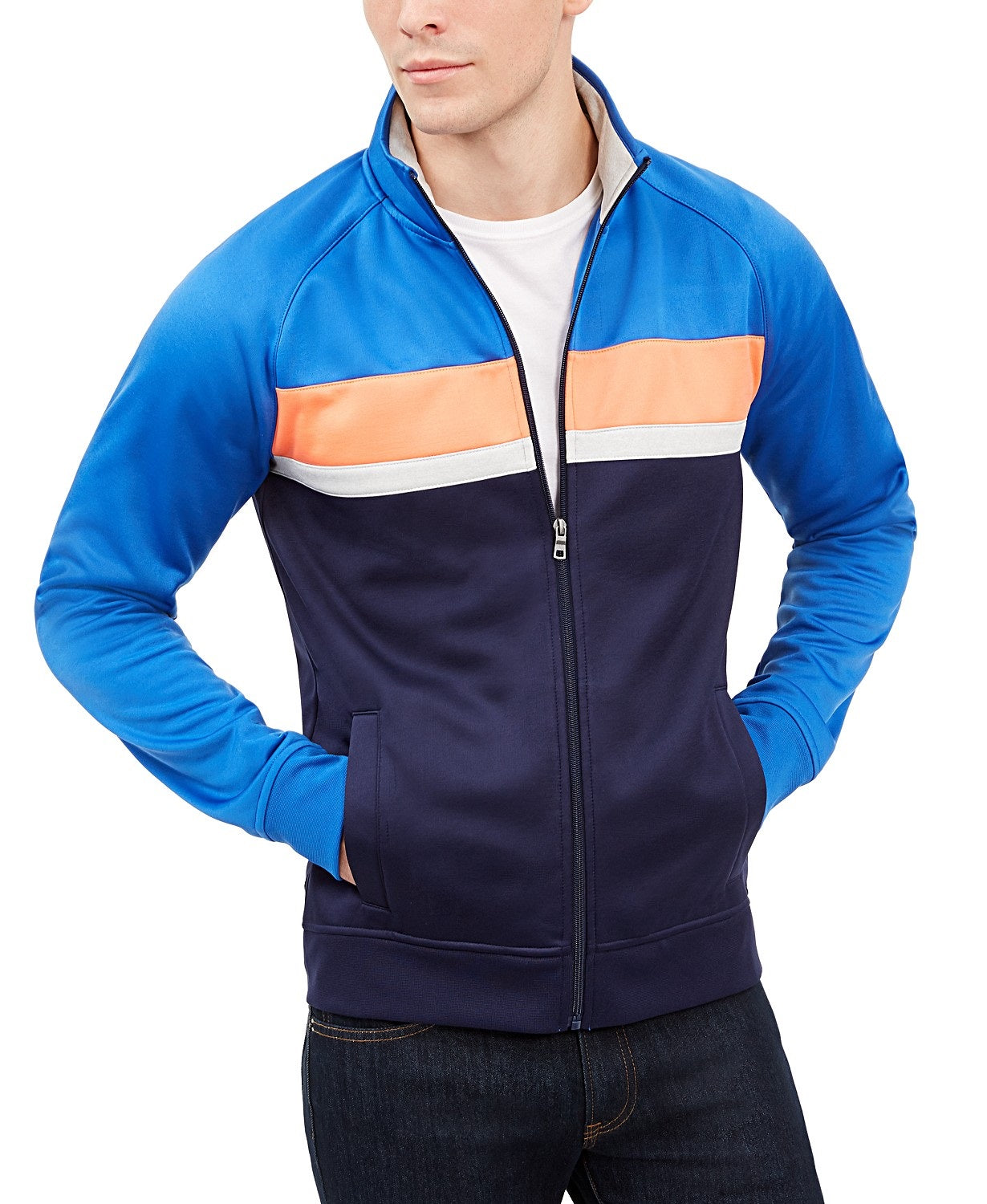 Jaqueta de corrida masculina Chevron Club Room azul escuro tamanho XX-G