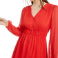 Vestido curto feminino Bar III de chiffon amassado com cintura franzida, tamanho pequeno, vermelho