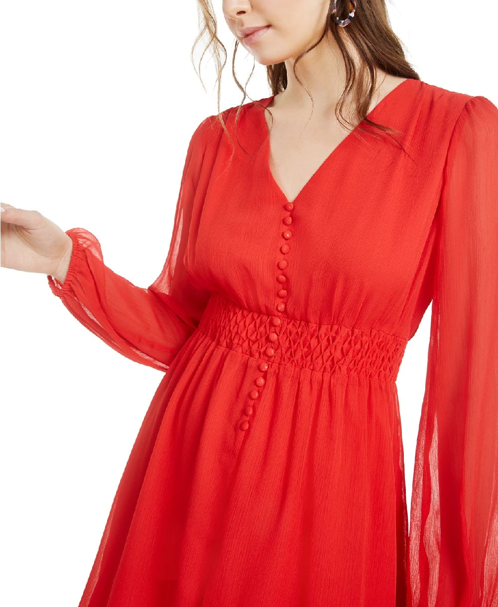 Vestido curto feminino Bar III de chiffon amassado com cintura franzida, tamanho pequeno, vermelho