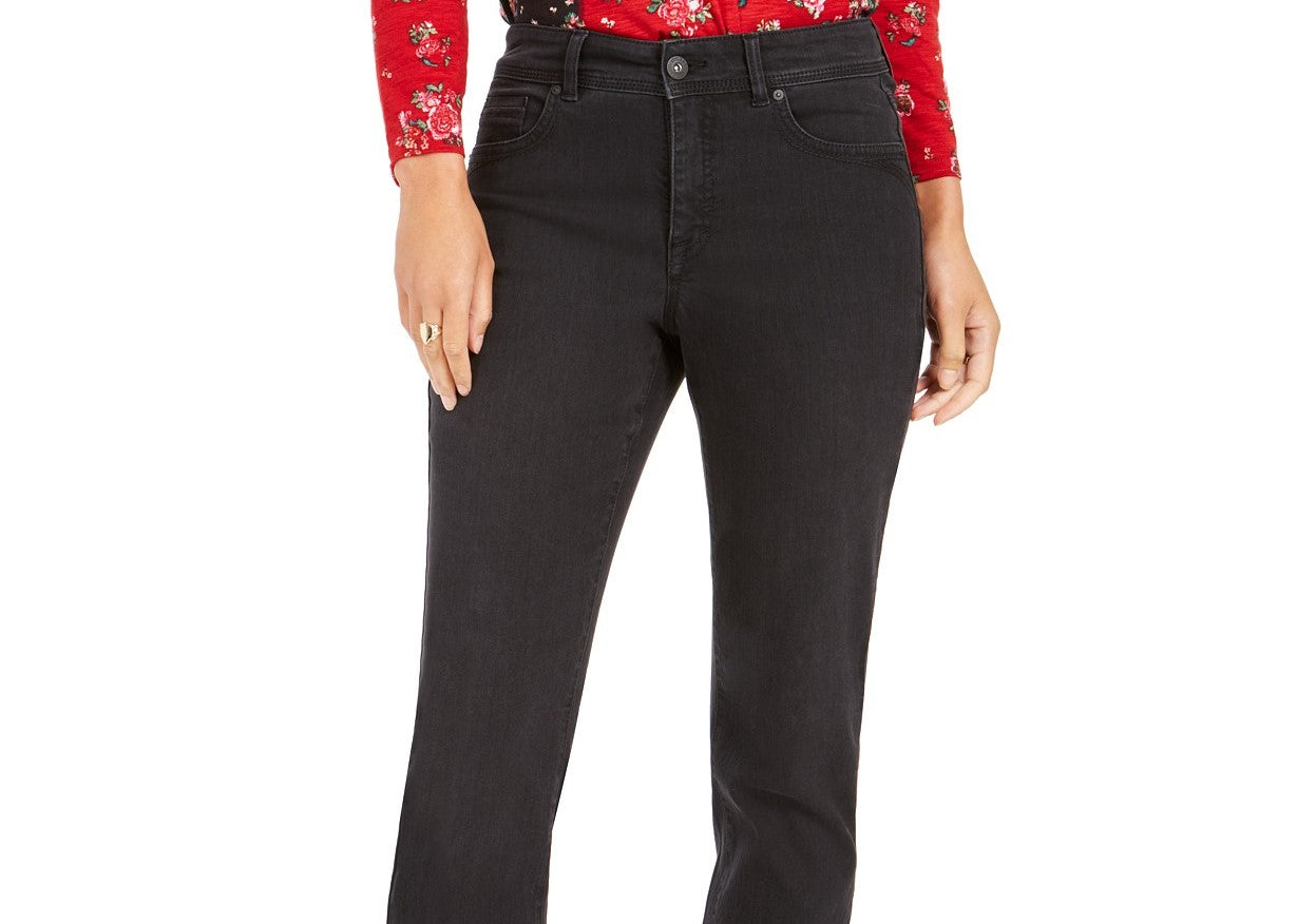 Calça jeans feminina estilo &amp; co com controle de barriga e perna reta, preta, tamanho 14