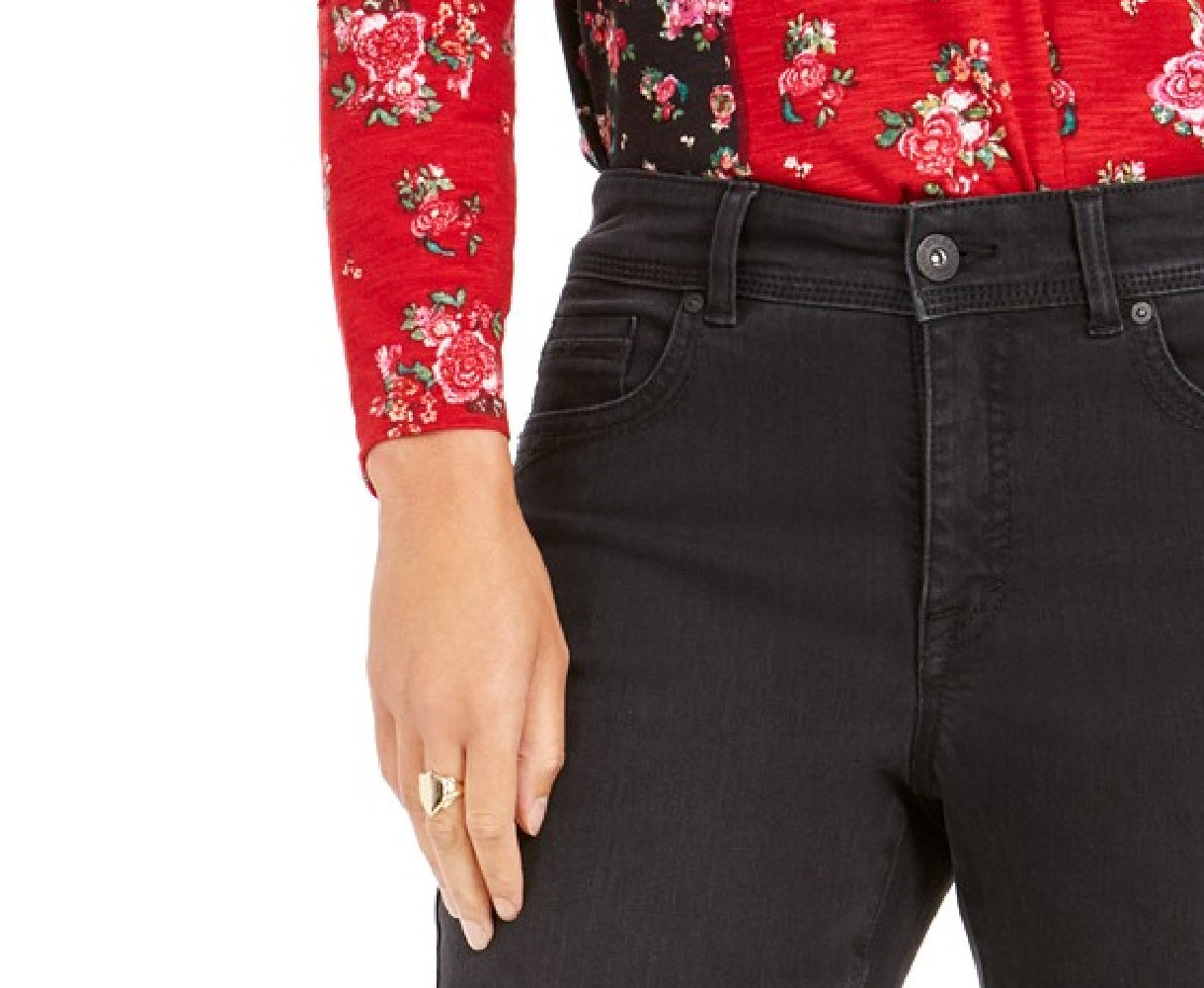 Calça jeans feminina estilo &amp; co com controle de barriga e perna reta, preta, tamanho 14