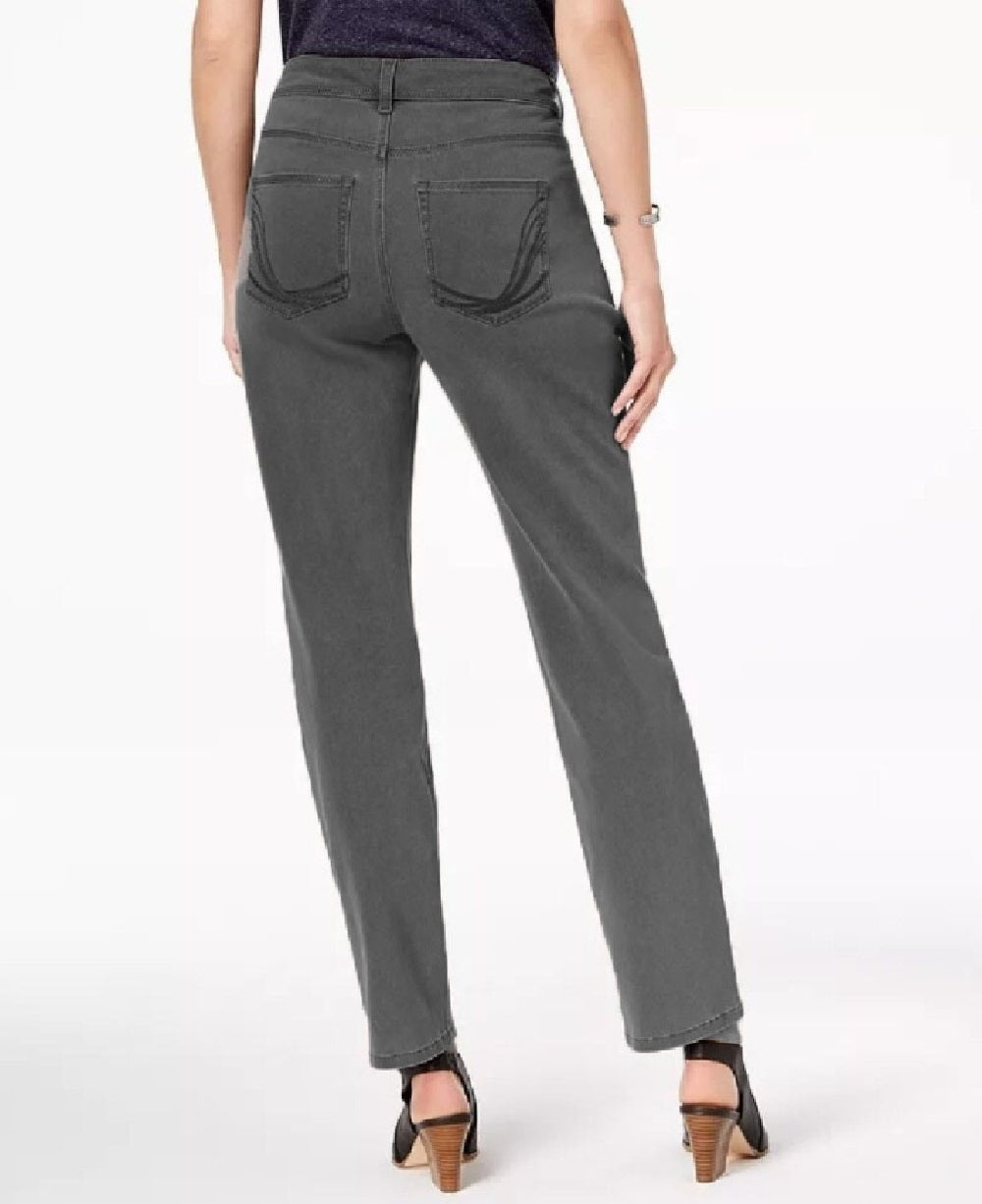 Calça jeans feminina Style &amp; Co Rail Tummy-Control com perna reta, preta, tamanho 4